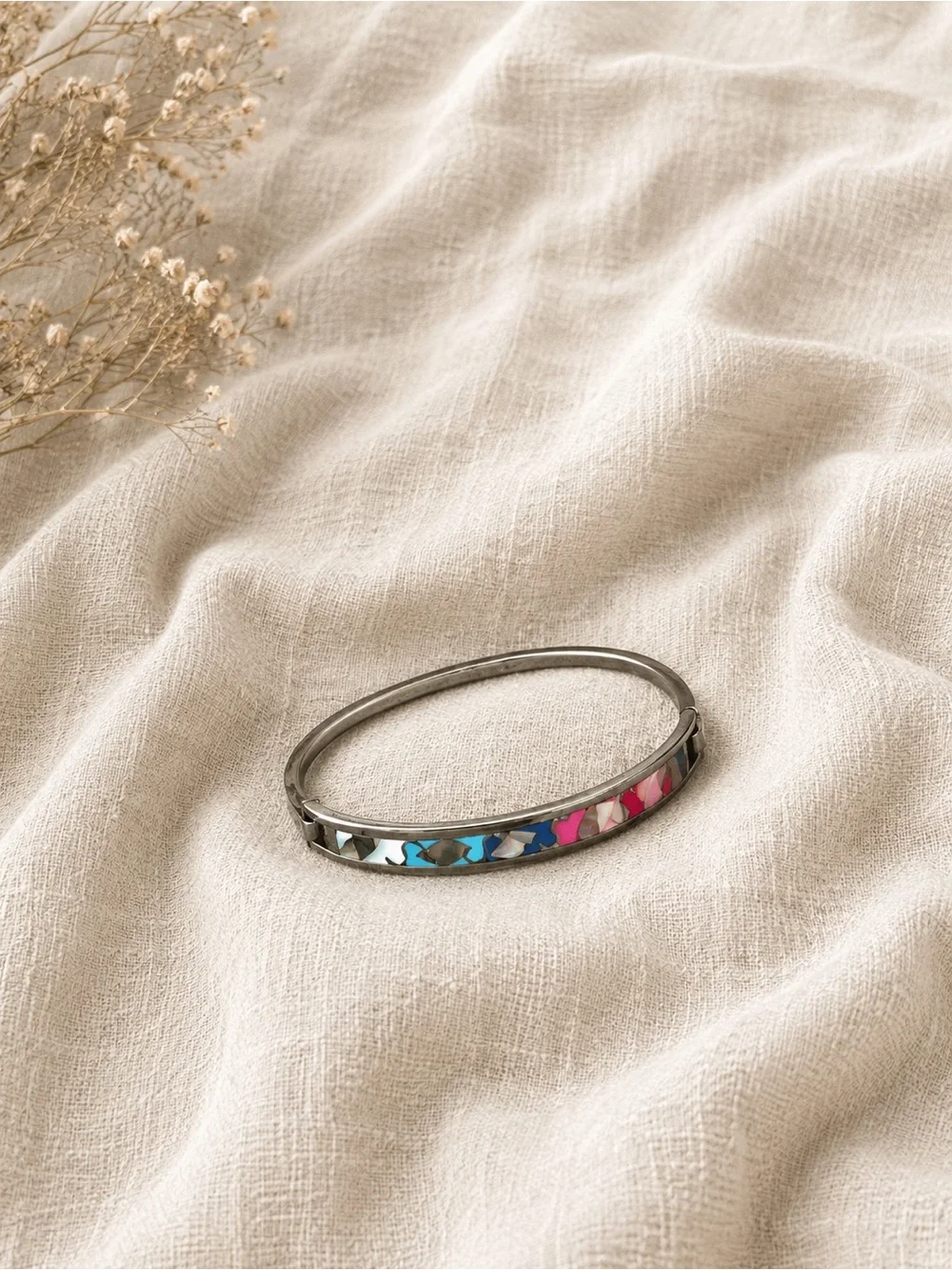 Vintage 925 Sterling Silver Abalone Inlay Bangle Bracelet Mexico